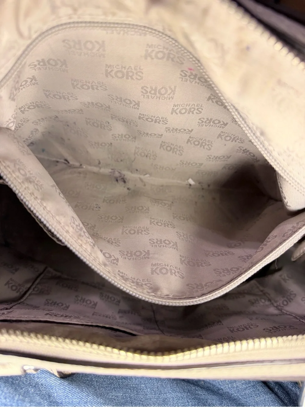 Michael Kors Gray Pebbled Women's Satchel Handbag with Silver Zipper Accents